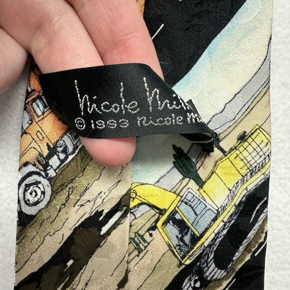 Nicole Miller 1993 Vintage Silk Tie Road Construction Bulldozer Theme Novelty - Picture 2 of 7